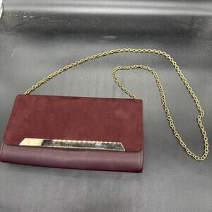 Aldo Faux Leather Suede Women's Envelope Clutch Black Handbag Purse Red